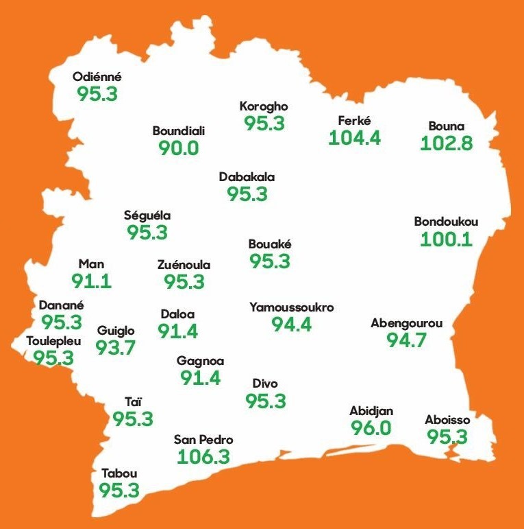 Carte de couverture Radio de la Paix en Côte d'Ivoire